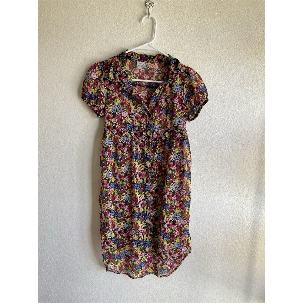 D-Signed Floral Dress Girls Large Pink  Sheer Cap Puff Sleeve Hi-Low Midi Disney